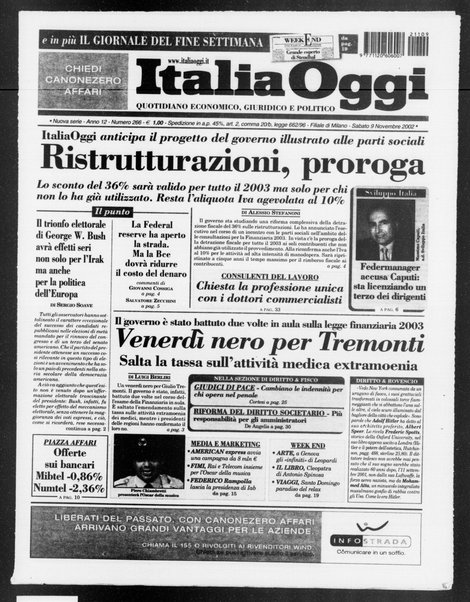 Italia oggi : quotidiano di economia finanza e politica